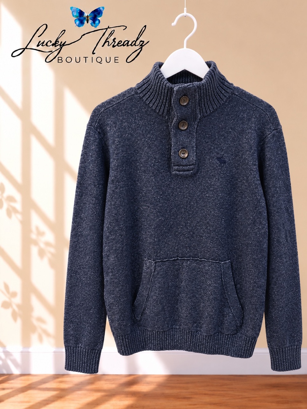 Abercrombie & Fitch Mens XXL Y2K Vintage Henley Button Pullover Sweater Navy